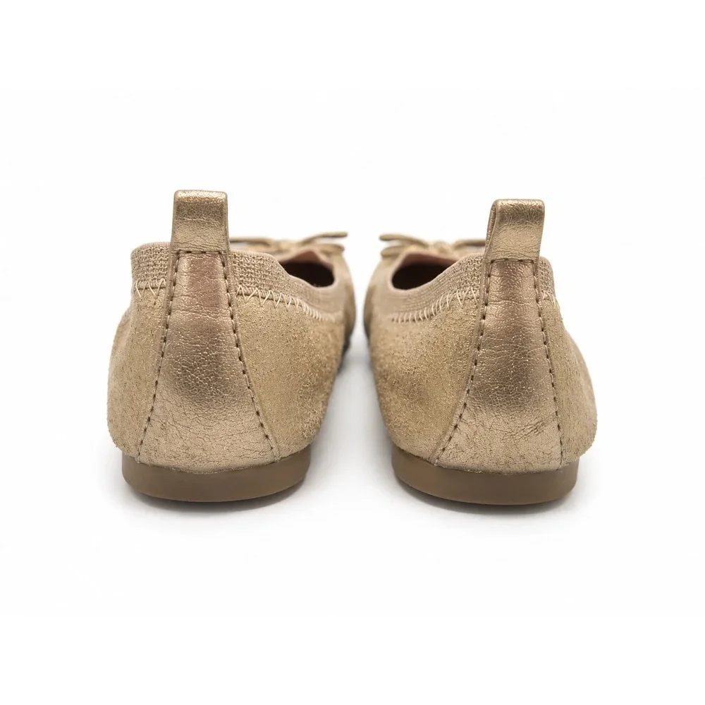 Olive & Edie Girls Gold Glitter Taylor Ballet Flats Shoes Metallic Bow Size 12M